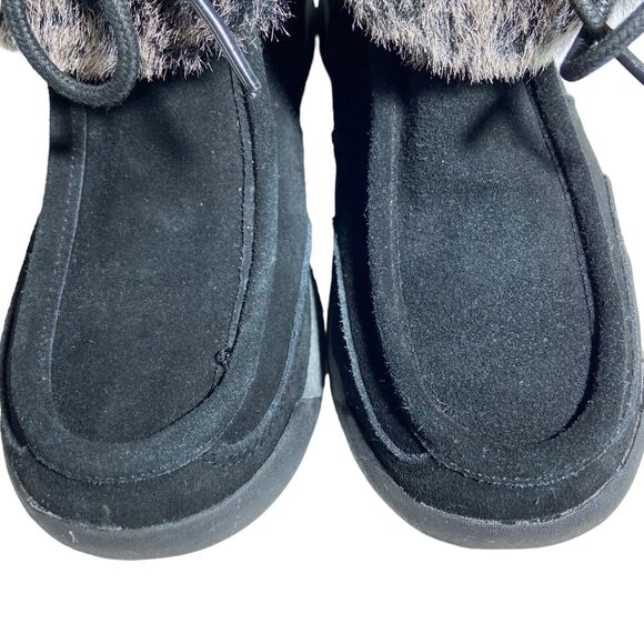 Lands End Women's Black Suede Winter Boots Size 7 B Faux Fur Trim Cold Weather - Picture 4 of 12